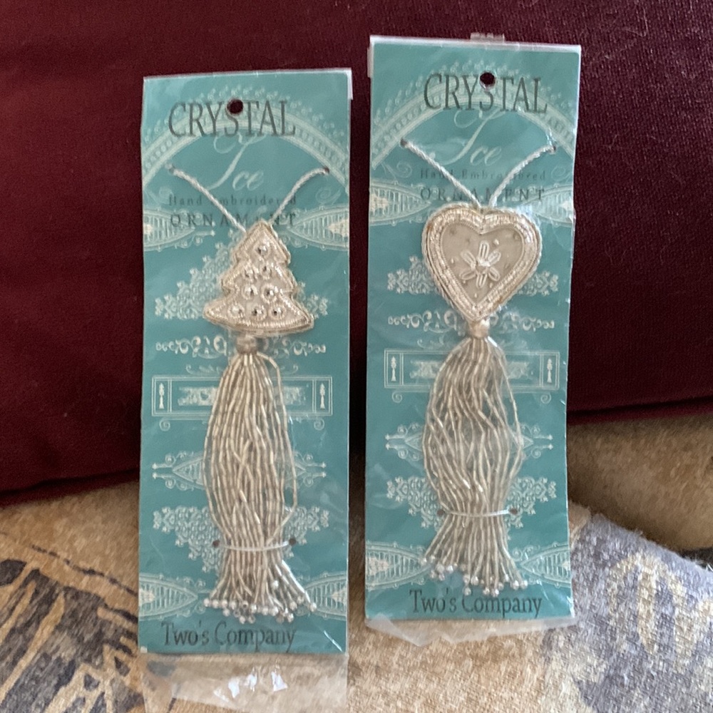 Two’s Company vintage hand embroidered 2 ornaments